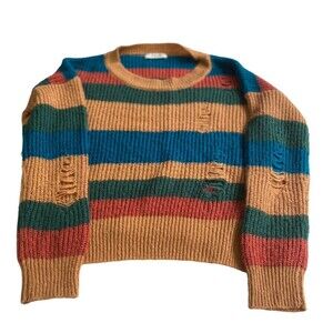 Women’s C’isa Small Long Sleeve Sweater Tab, Rust, Green & Aqua